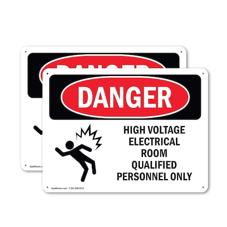 Signmission High Voltage Electrical Room Danger Sign, Plastic, 18in W x 12in L, 2PK OS-2PACK-DS-P-1218-L-2201